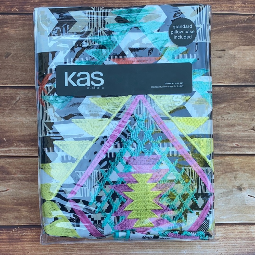 KAS Australia Aztec Embroidered Twin Duvet- NWT